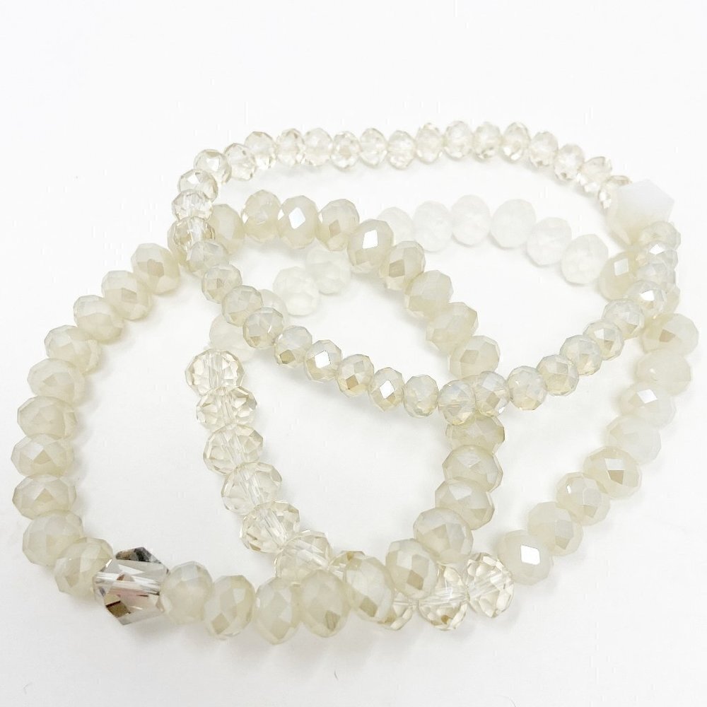 Cream + Champagne Boho Beaded Bracelets Set of 3